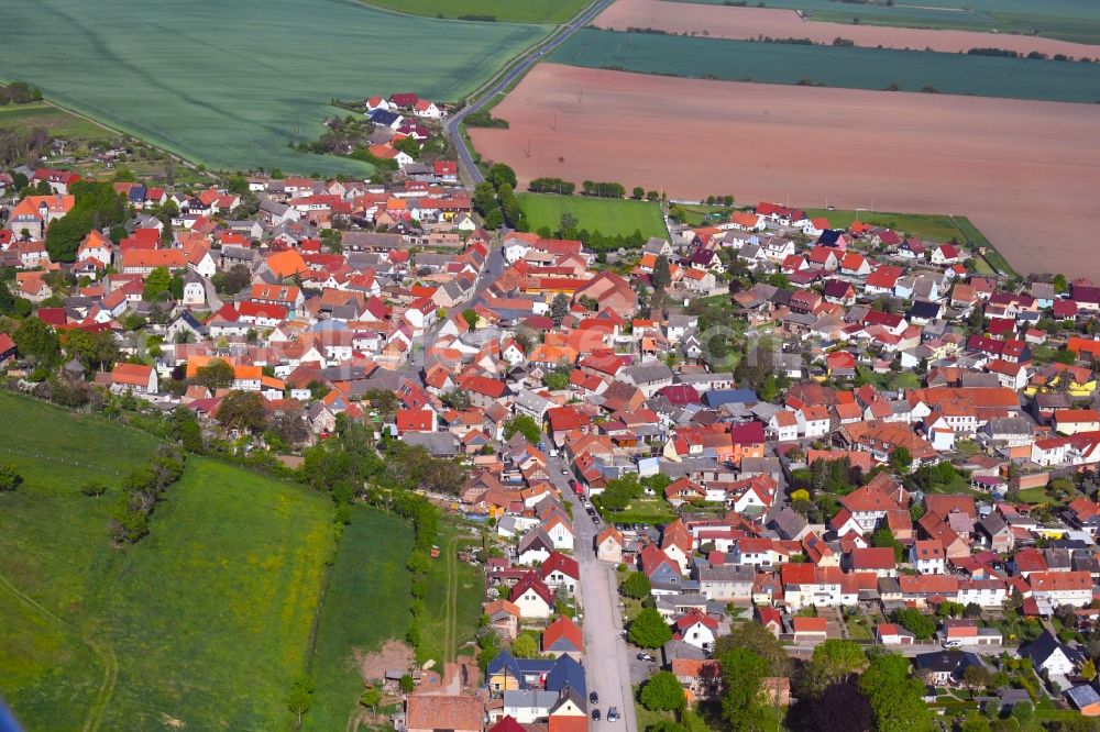 Aerial image Auleben - City view from the downtown area with the outskirts with adjacent agricultural fields in Auleben in the state Thuringia, Germany