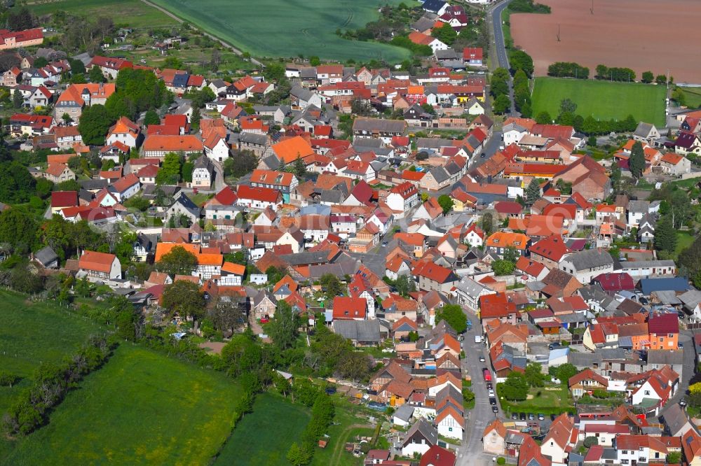 Aerial photograph Auleben - City view from the downtown area with the outskirts with adjacent agricultural fields in Auleben in the state Thuringia, Germany