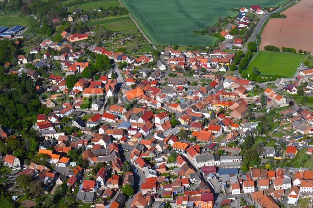 Aerial image Auleben - City view from the downtown area with the outskirts with adjacent agricultural fields in Auleben in the state Thuringia, Germany