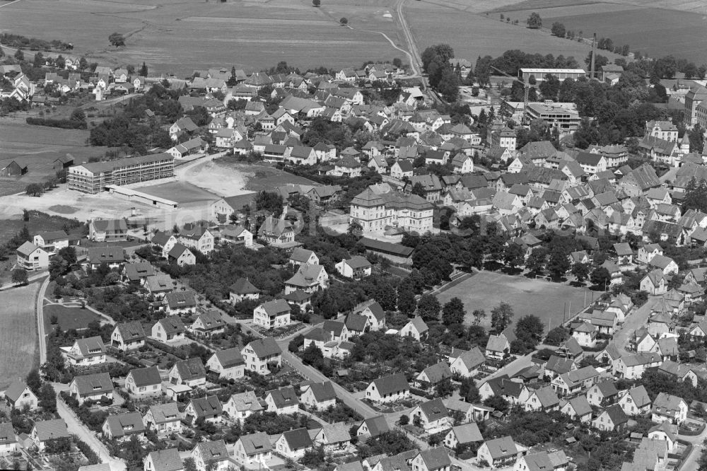 Bad Schussenried from above - City view from the downtown area with the outskirts with adjacent agricultural fields in Bad Schussenried in the state Baden-Wuerttemberg, Germany