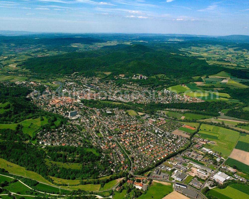 Aerial photograph Rotenburg an der Fulda - City view from the downtown area with the outskirts with adjacent agricultural fields in Rotenburg an der Fulda in the state Hesse, Germany