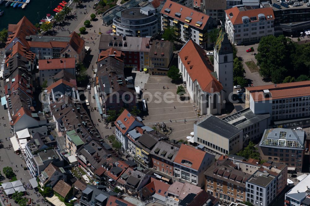 Aerial image Friedrichshafen - Downtown area with the town hall and the Church of St. Nikolauses of the city administration in Friedrichshafen in the state Baden-Wuerttemberg, Germany