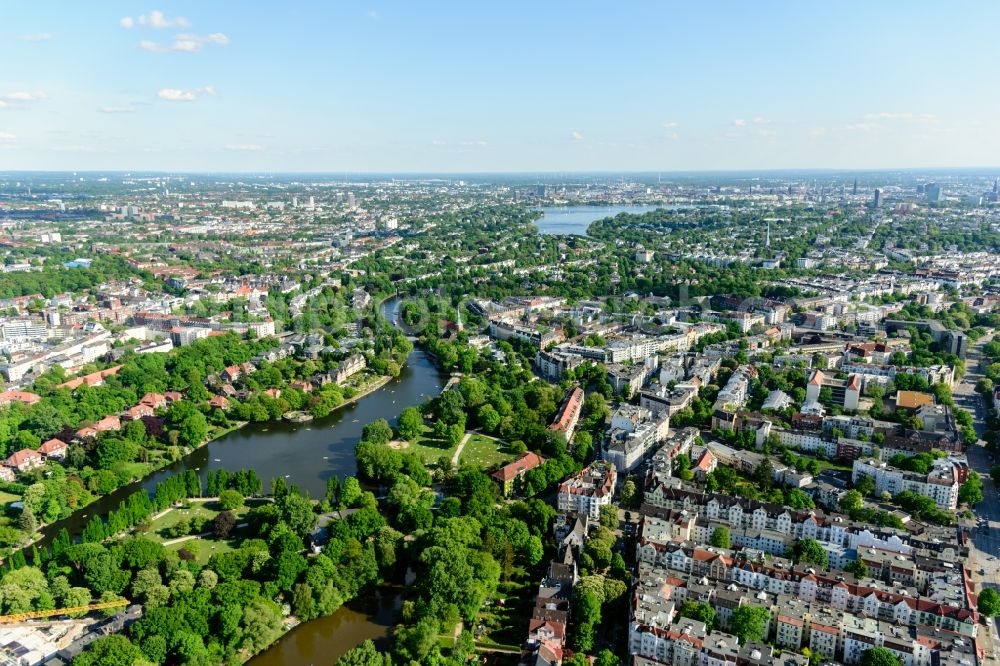 Hamburg from above - City view of the downtown area on the shore areas of Aussenlaster with Wohngebaeuden in Hamburg, Germany