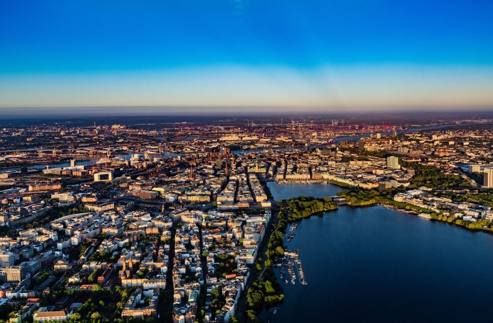 Aerial image Hamburg - City view of the downtown area on the shore areas of Binnenalster in Hamburg, Germany