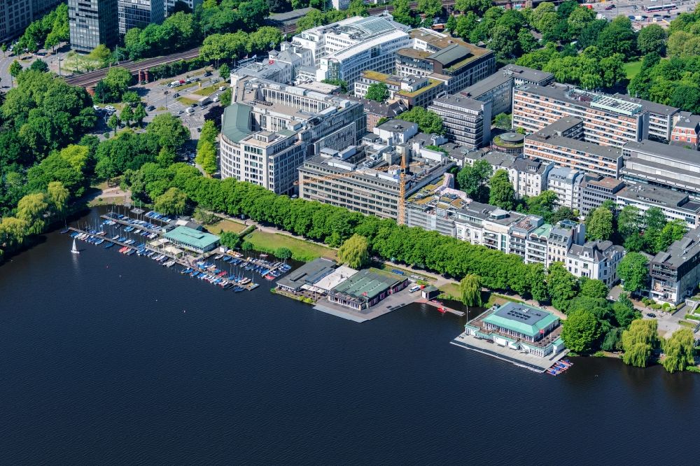Hamburg from the bird's eye view: City view of the downtown area on the shore areas of Binnenalster in Hamburg, Germany