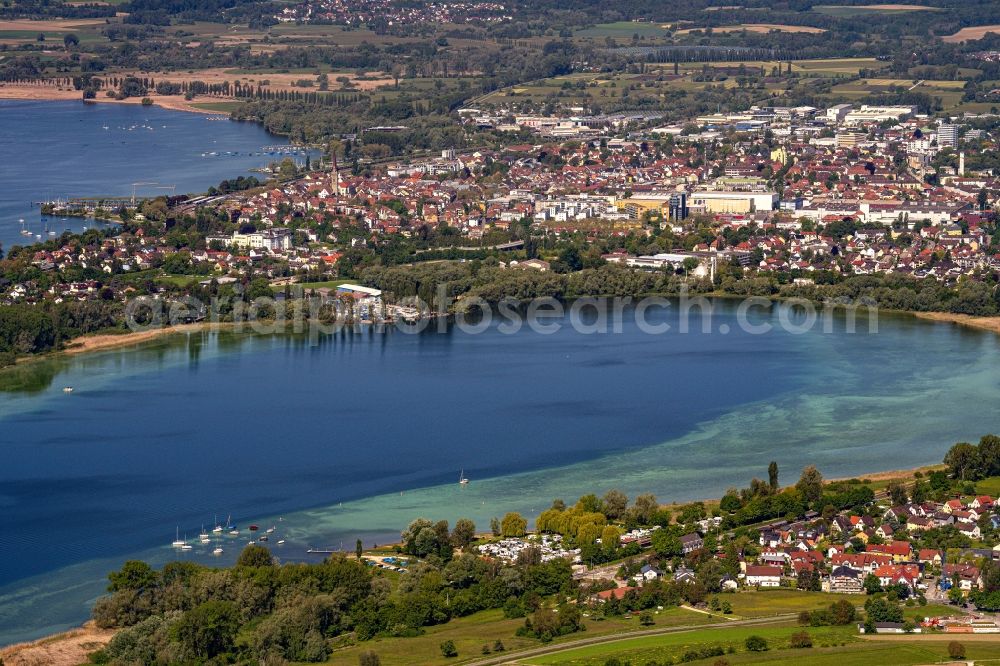 Radolfzell am Bodensee from the bird's eye view: City view of the downtown area on the shore areas of Lake of Constance in Radolfzell am Bodensee in the state Baden-Wuerttemberg, Germany