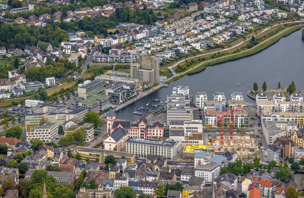 Aerial photograph Dortmund - City view of the downtown area on the shore areas along the Fassstrasse - Hoerder-Bach-Allee in the district Hoerde in Dortmund at Ruhrgebiet in the state North Rhine-Westphalia, Germany