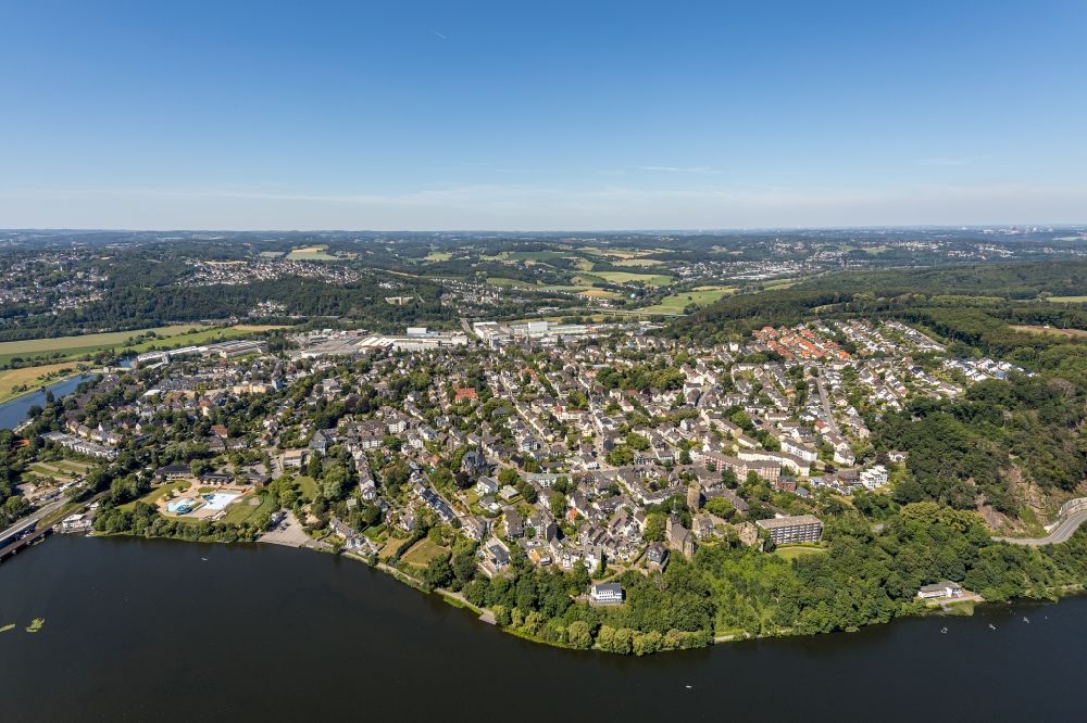 Wetter (Ruhr) from above - City view of the downtown area on the shore areas of Harkortsee in Wetter (Ruhr) in the state North Rhine-Westphalia, Germany