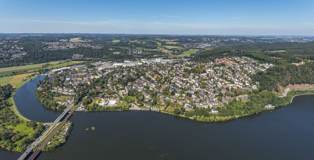Aerial photograph Wetter (Ruhr) - City view of the downtown area on the shore areas of Harkortsee in Wetter (Ruhr) in the state North Rhine-Westphalia, Germany