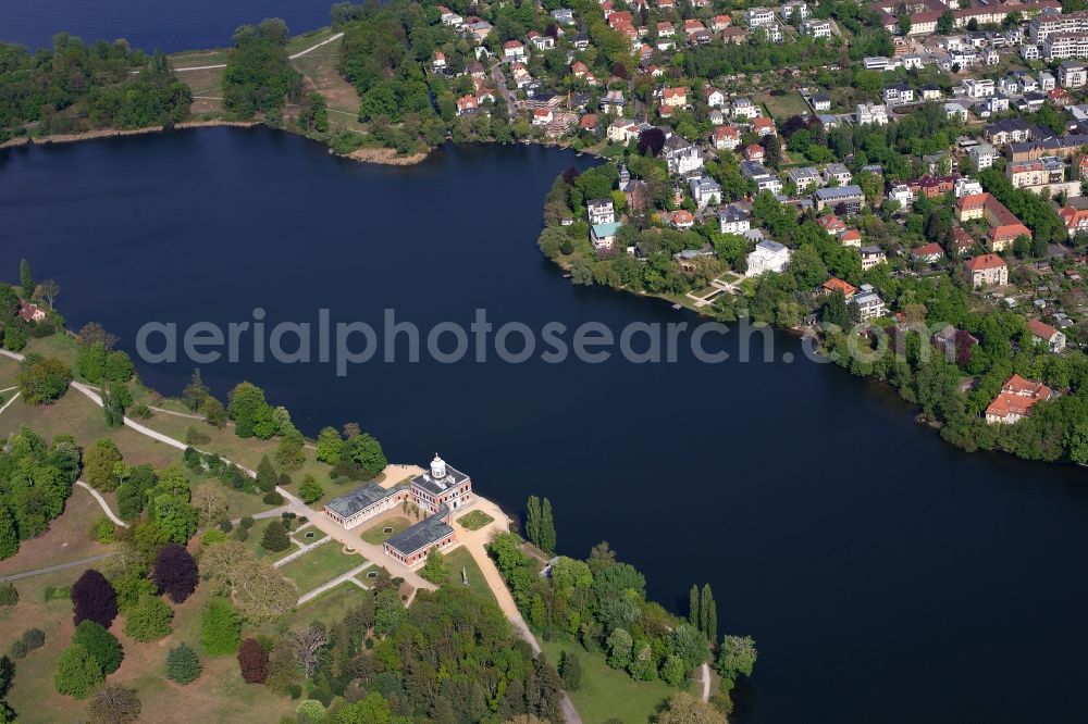 Potsdam from above - City view of the downtown area on the shore areas Heiliger See in Potsdam with view to Marmorpalaisin the state Brandenburg, Germany