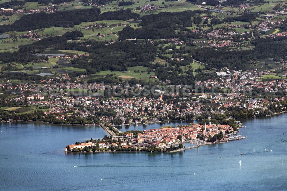 Aerial image Lindau (Bodensee) - City view of the downtown area on the shore areas the island in Lindau (Bodensee) at Bodensee in the state Bavaria, Germany