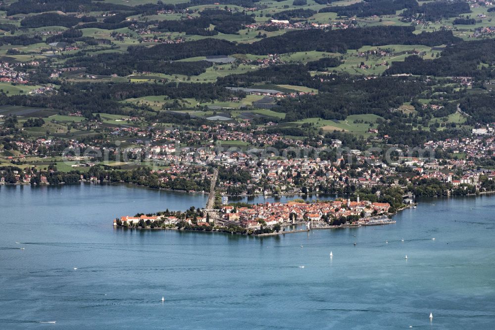 Aerial photograph Lindau (Bodensee) - City view of the downtown area on the shore areas the island in Lindau (Bodensee) at Bodensee in the state Bavaria, Germany
