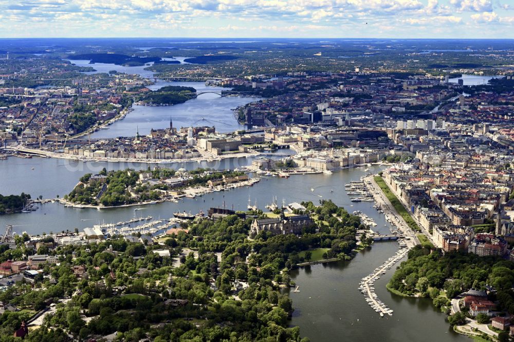 Stockholm from the bird's eye view: City view of the downtown area on the shore areas of Maelaren in Stockholm in Stockholms laen, Sweden