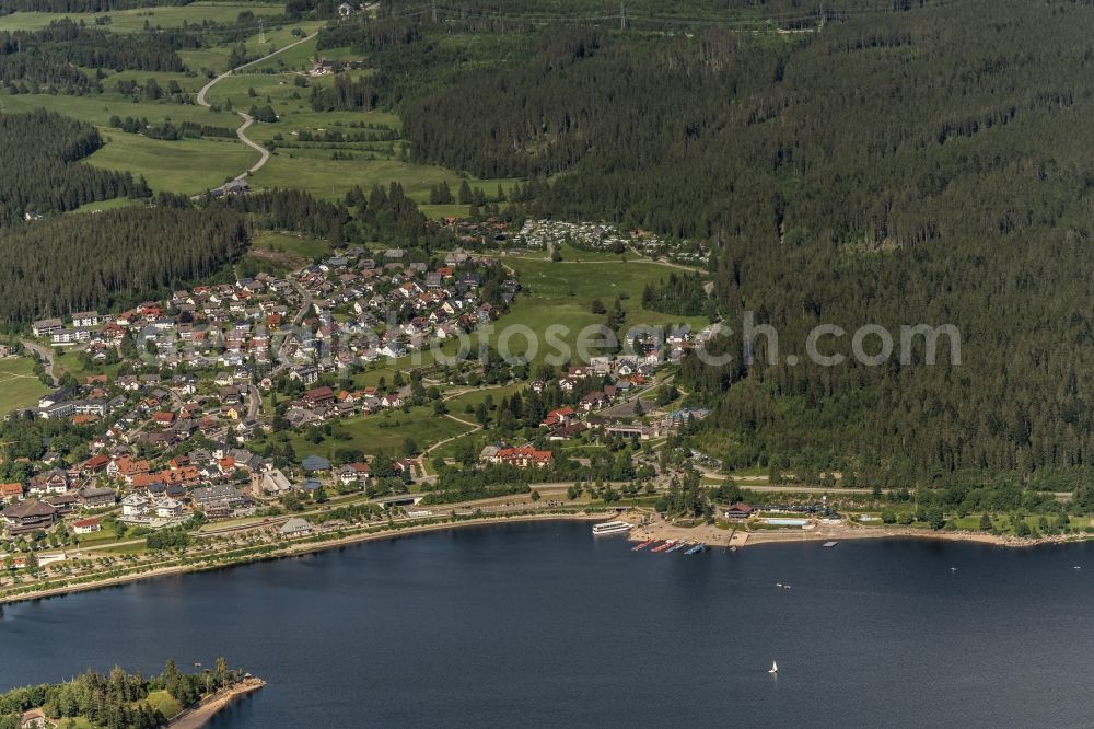 Schluchsee from the bird's eye view: City view of the downtown area on the shore areas Ort Schluchsee am Schluchsee in the state Baden-Wuerttemberg, Germany