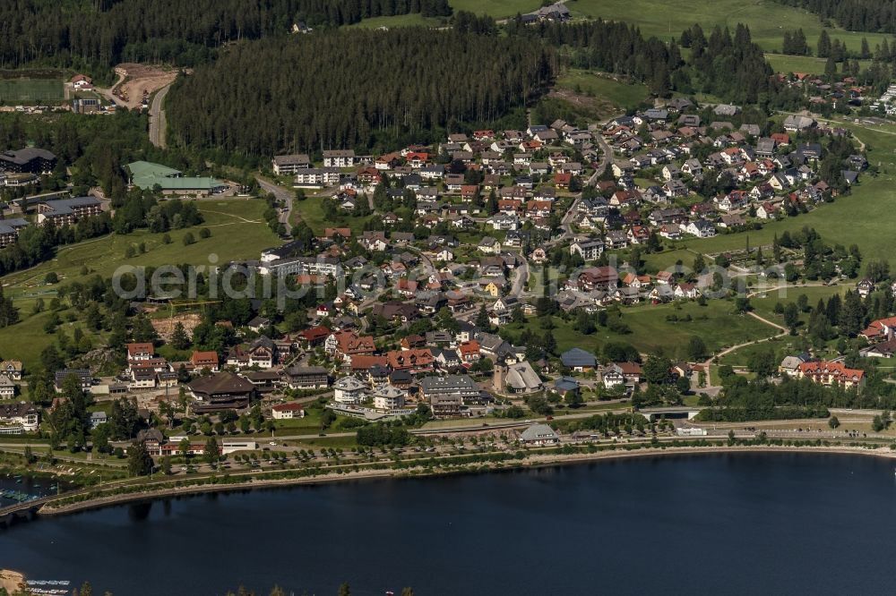Aerial image Schluchsee - City view of the downtown area on the shore areas Ort Schluchsee am Schluchsee in the state Baden-Wuerttemberg, Germany
