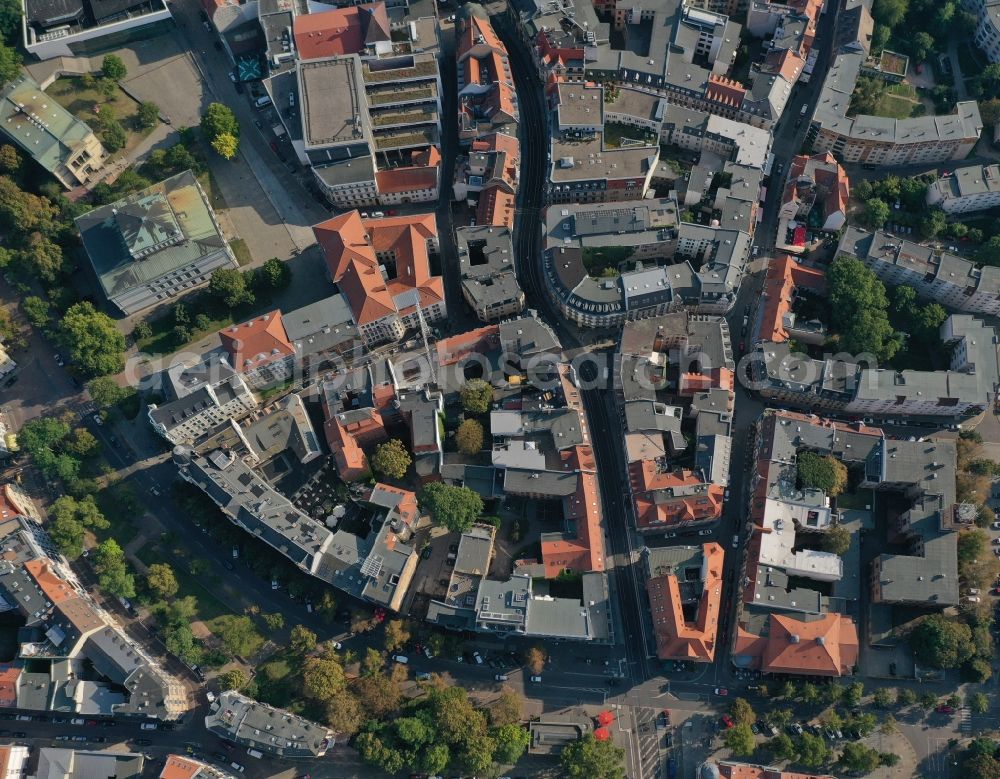 Halle (Saale) from the bird's eye view: City view on down town Universitaetsring Kleine Ulrichstrasse - Kaulenberg in Halle (Saale) in the state Saxony-Anhalt, Germany