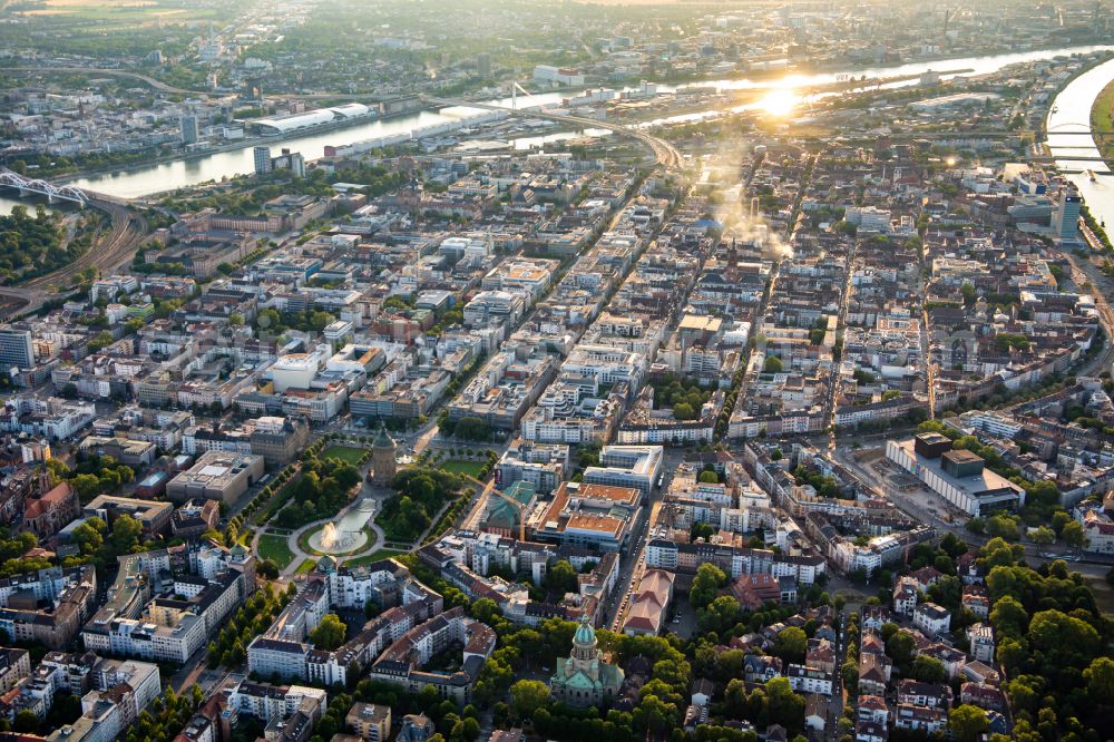 Mannheim from above - Inner city area with square-blocks between the rivers Rhine and Neckar in Mannheim in the state Baden-Wurttemberg, Germany