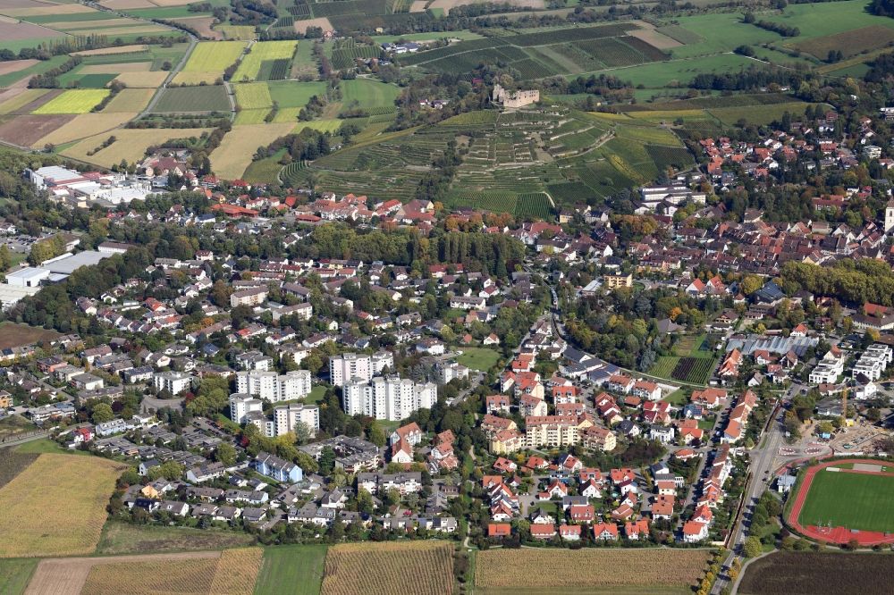 Staufen im Breisgau from above - City center and Castle in Staufen im Breisgau in the state Baden-Wurttemberg, Germany