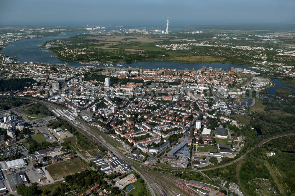 Rostock from above - Old Town area and city center in Rostock in the state Mecklenburg - Western Pomerania, Germany