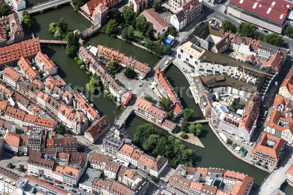 Aerial image Nürnberg - Island on the banks of the river course of Pegnitz in Nuremberg in the state Bavaria, Germany