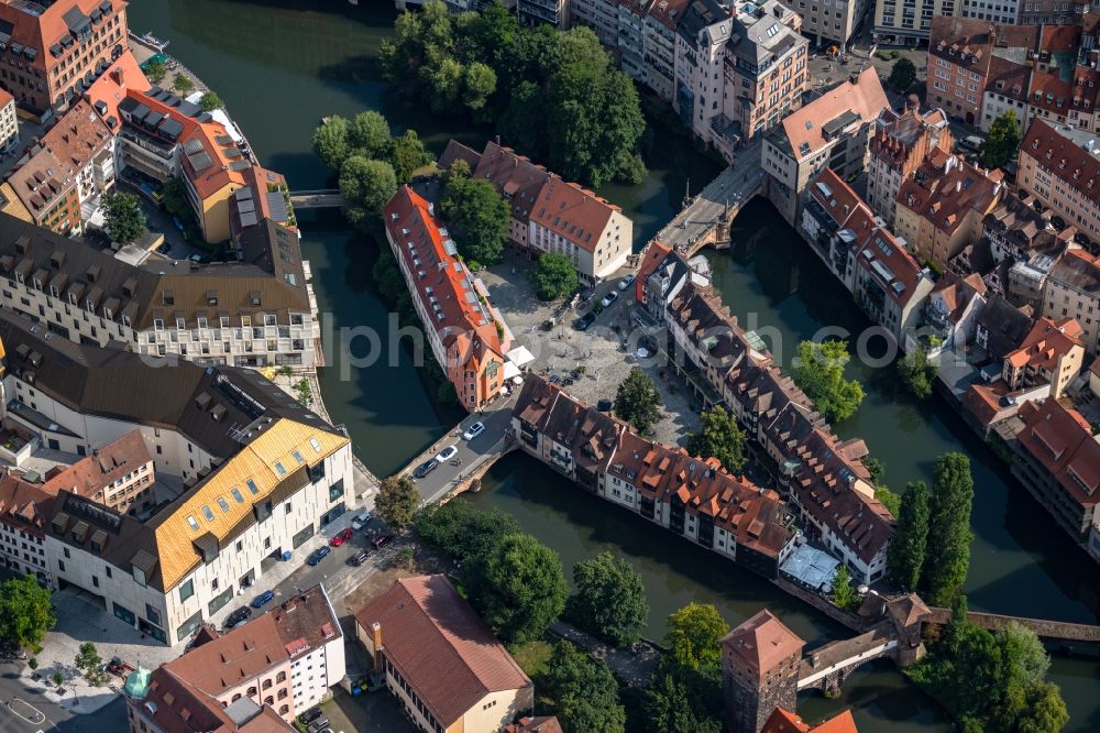 Aerial photograph Nürnberg - Island on the banks of the river course of Pegnitz in Nuremberg in the state Bavaria, Germany