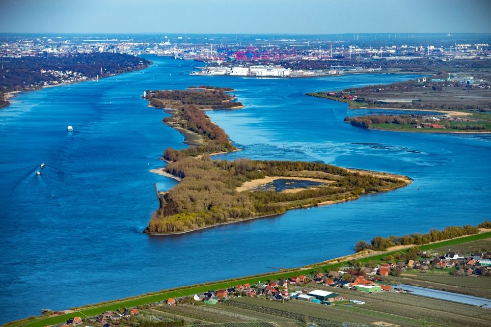 Aerial image Wedel - Hanskalbsand island in the Elbe near Wedel in the state of Schleswig Holstein
