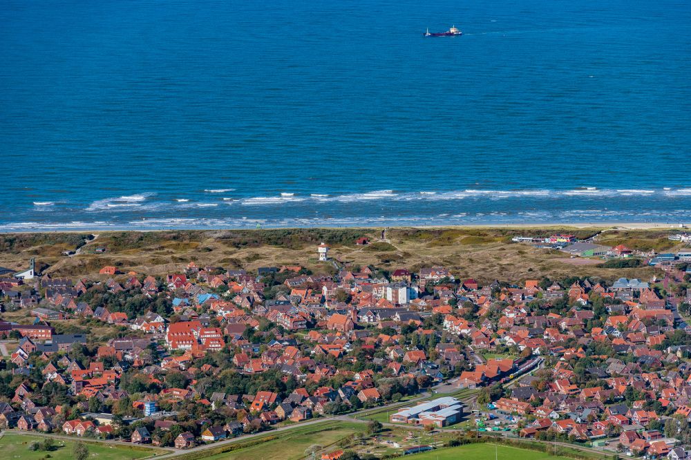 Langeoog from above - Island area Langeoog with the village center in Langeoog in the state Lower Saxony, Germany