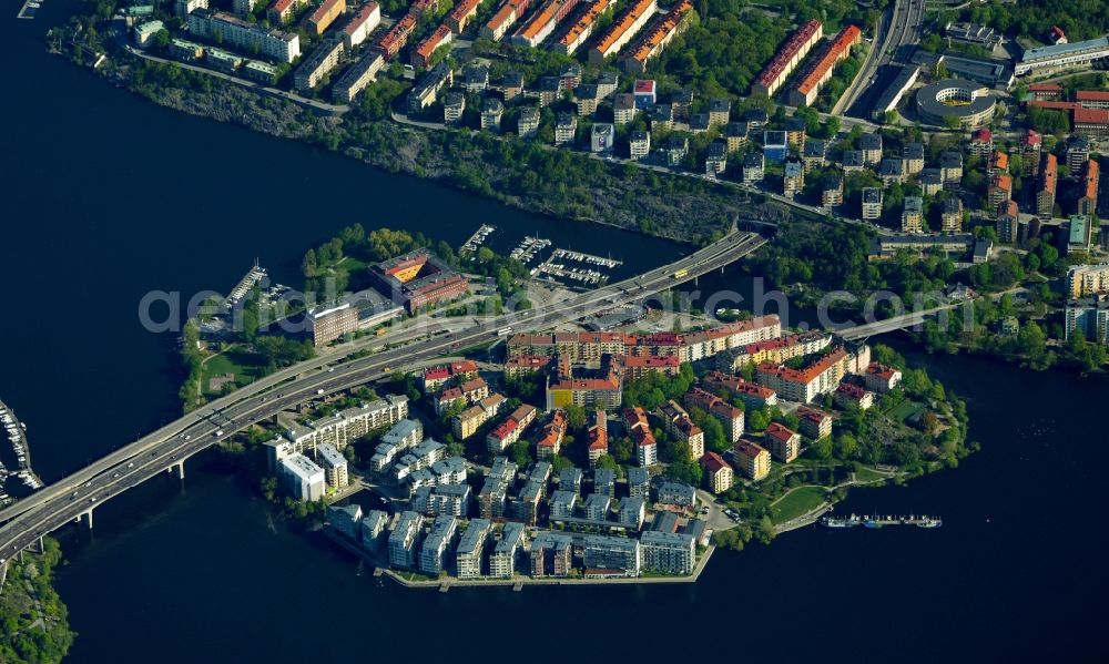 Aerial image Stockholm - Island area Lilla Essingen with the village center in Stockholm in Stockholms laen, Sweden