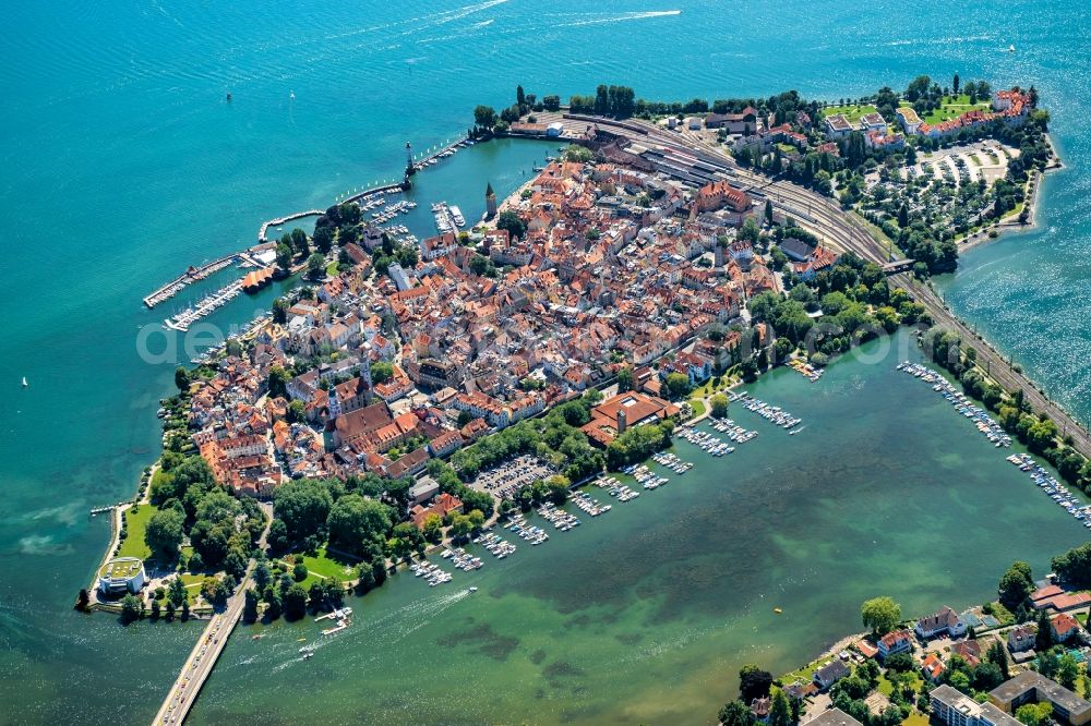 Lindau (Bodensee) from above - Island area Lindau with the village center in Lindau (Bodensee) in the state Bavaria, Germany