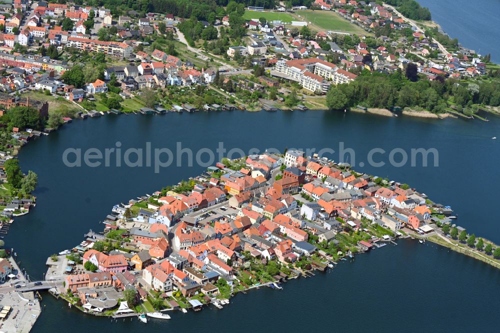 Aerial photograph Malchow - Island area in Malchower See with the village center in Malchow in the state Mecklenburg - Western Pomerania, Germany