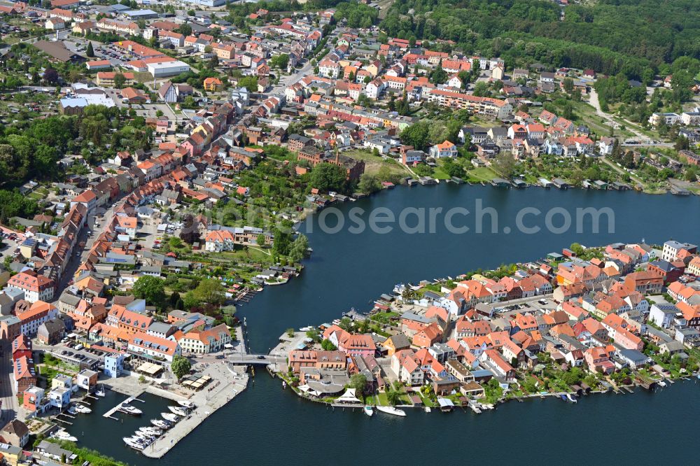 Malchow from above - Island area in Malchower See with the village center in Malchow in the state Mecklenburg - Western Pomerania, Germany