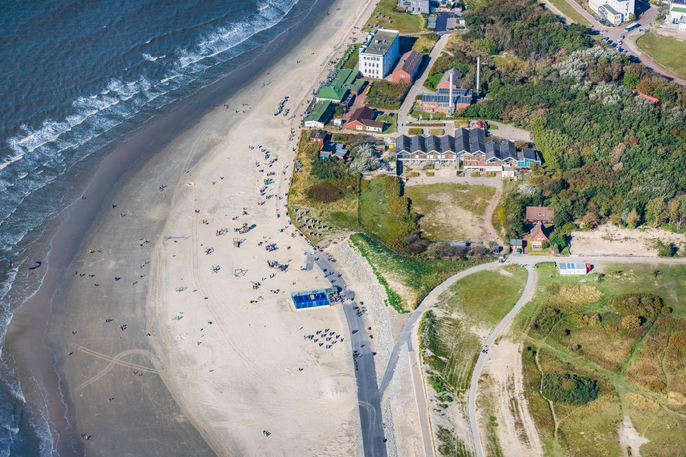 Aerial image Norderney - Bathing museum and playground on Norderney with shore area, beach in Norderney in the state Lower Saxony, Germany