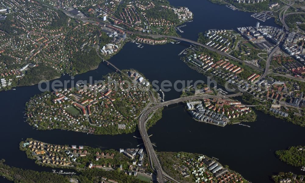 Aerial image Stockholm - Island area Stora and Lila Essingen with the village center in Stockholm in Stockholms laen, Sweden
