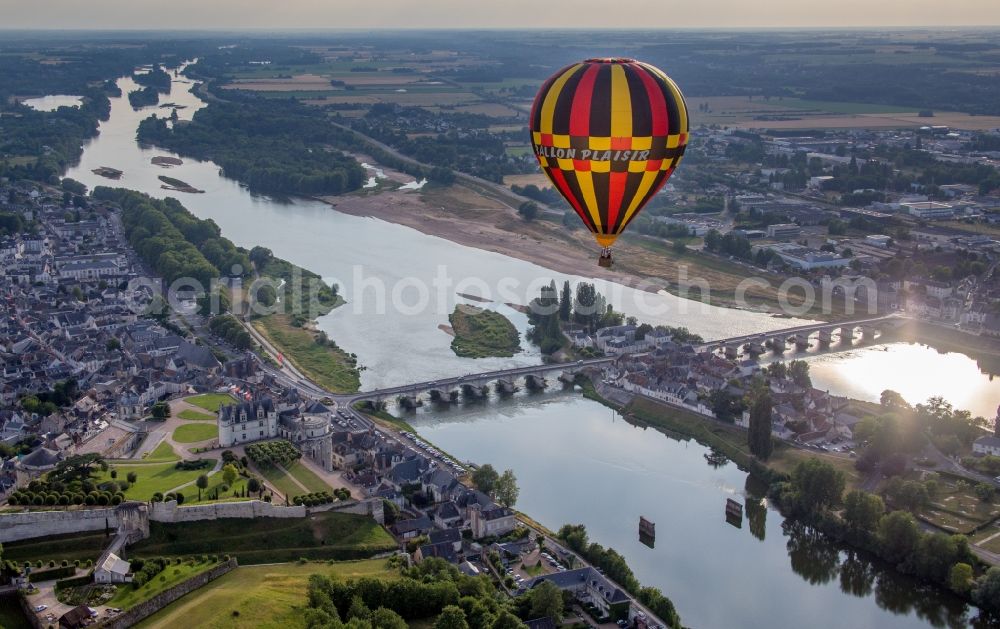 Aerial image Amboise - Island on the banks of the river course of Loire in Amboise in Centre-Val de Loire, France