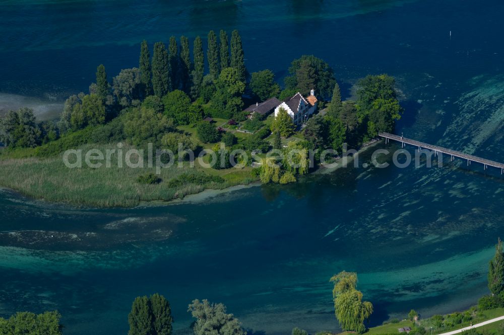 Aerial image Eschenz - Island on the banks of the river course Rhine in the district Werd mit St. Ottmar-Kappelle in Eschenz in the canton Thurgau, Switzerland
