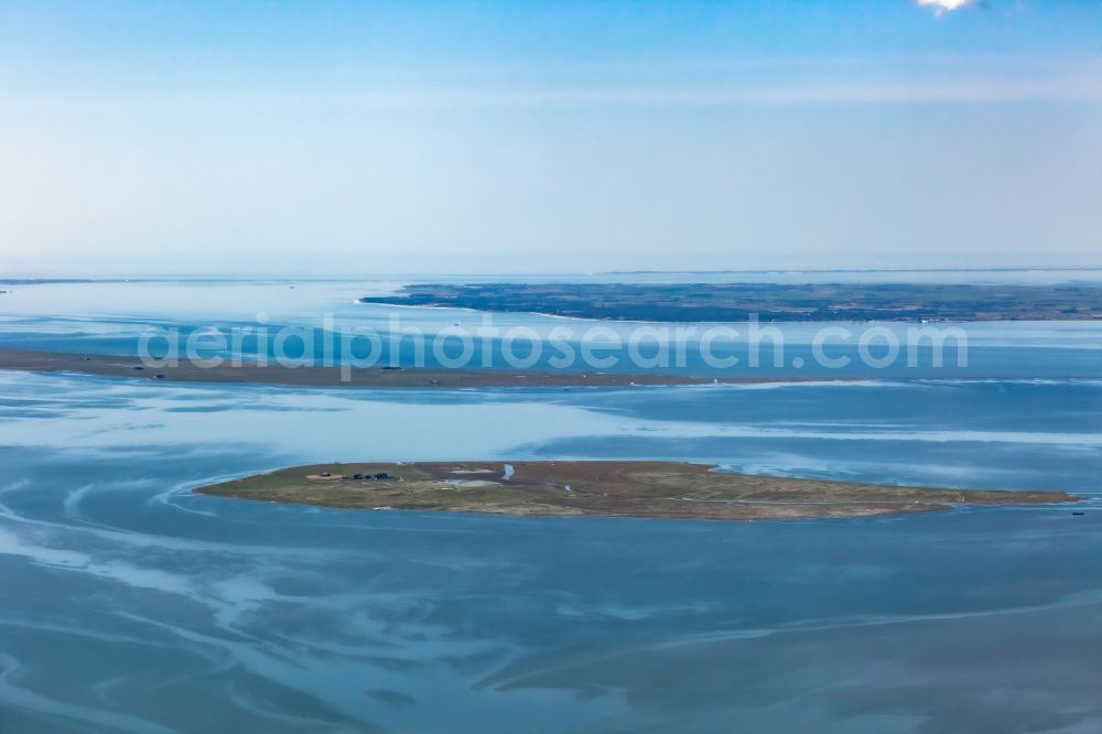 Gröde from the bird's eye view: Archipelago - Halligen and Islands - in the Wadden Sea National Park in Groede in the state Schleswig-Holstein, Germany. West view with the Halligen Groede and Langeness and the island of Foehr