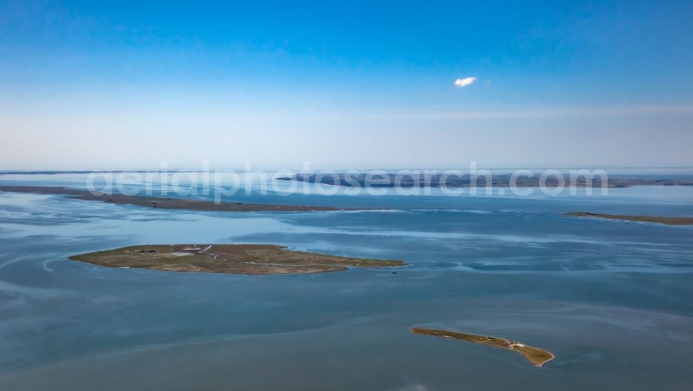 Aerial photograph Gröde - Archipelago - Halligen and Islands - in the Wadden Sea National Park in Groede in the state Schleswig-Holstein, Germany. West view with the Halligen Habel and Groede and Langeness and the island of Foehr