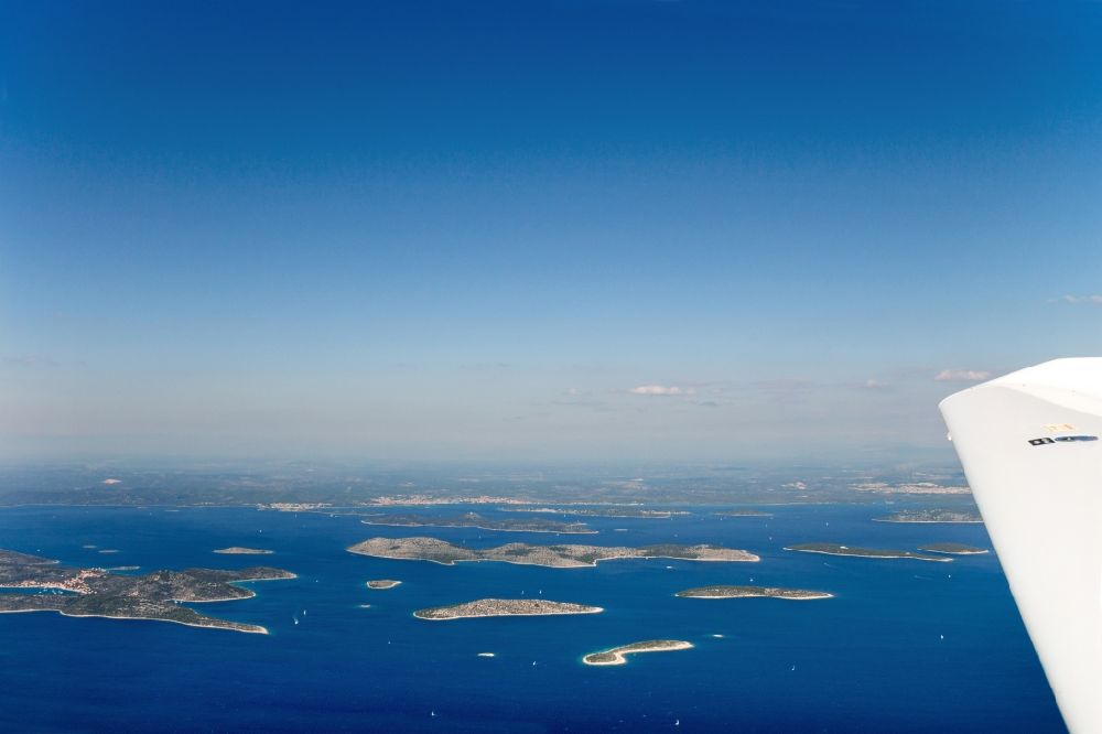 Kornati from above - Islands of the Kornati National Park, Kornati in Croatia. Also national park Kornati Islands, includes a part of the archipelago of Kornati Islands (Croatian. Kornatski otoci or simply Kornati), an archipelago in the Adriatic. Overall, the National Park consists of 89 Islands, islets and rocks. The largest is Kornat