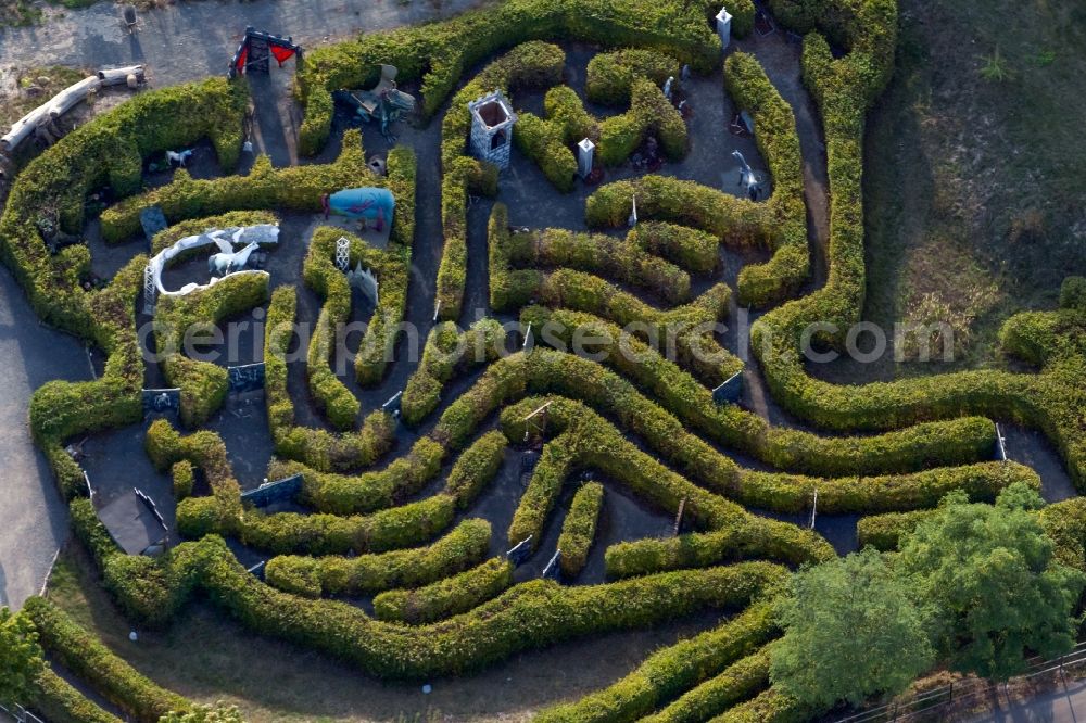 Hartmannsdorf from above - Maze - Labyrinth Labyrinth von Avalon in the amusement park Belantis in Hartmannsdorf in the state Saxony, Germany