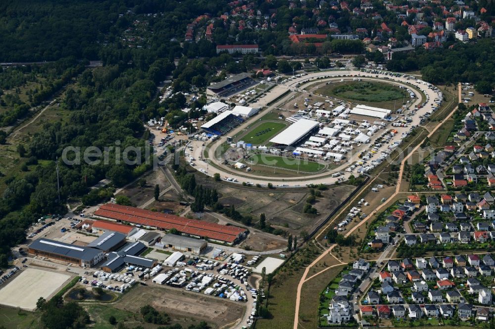 Berlin from above - World championships for icelandic horses on Racetrack racecourse - trotting in the district Karlshorst in Berlin