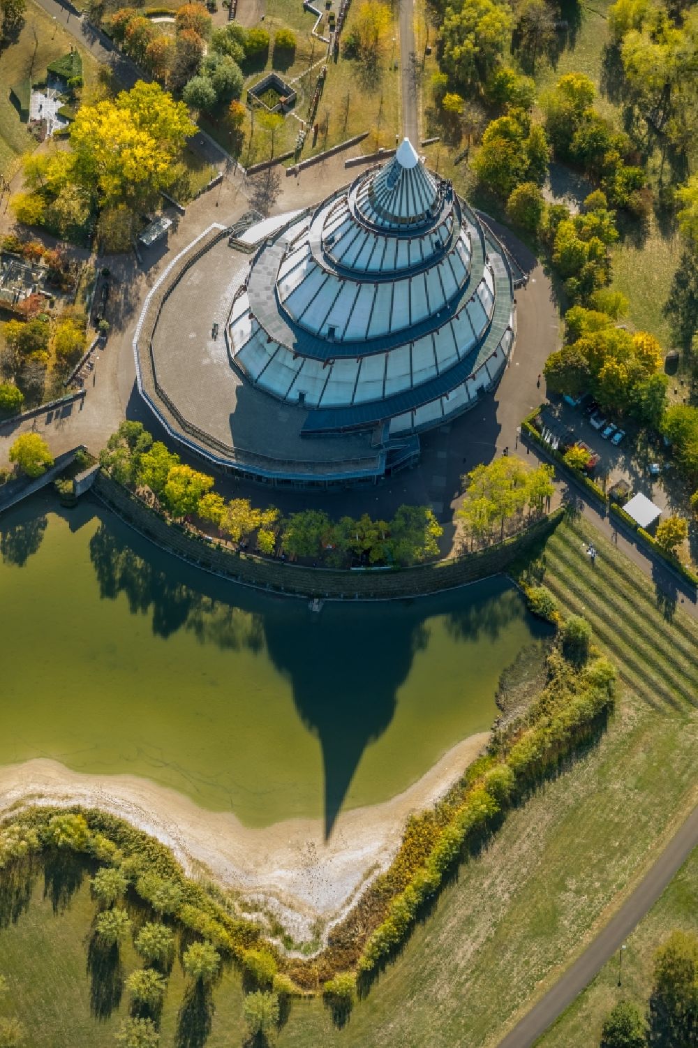 Magdeburg from above - View of the Millennium Tower in Elbauenpark. The Millennium Tower in Magdeburg is was built at the Federal Garden Show
