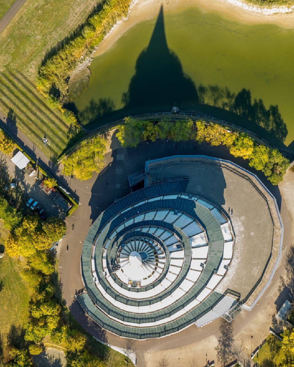 Aerial image Magdeburg - View of the Millennium Tower in Elbauenpark. The Millennium Tower in Magdeburg is was built at the Federal Garden Show