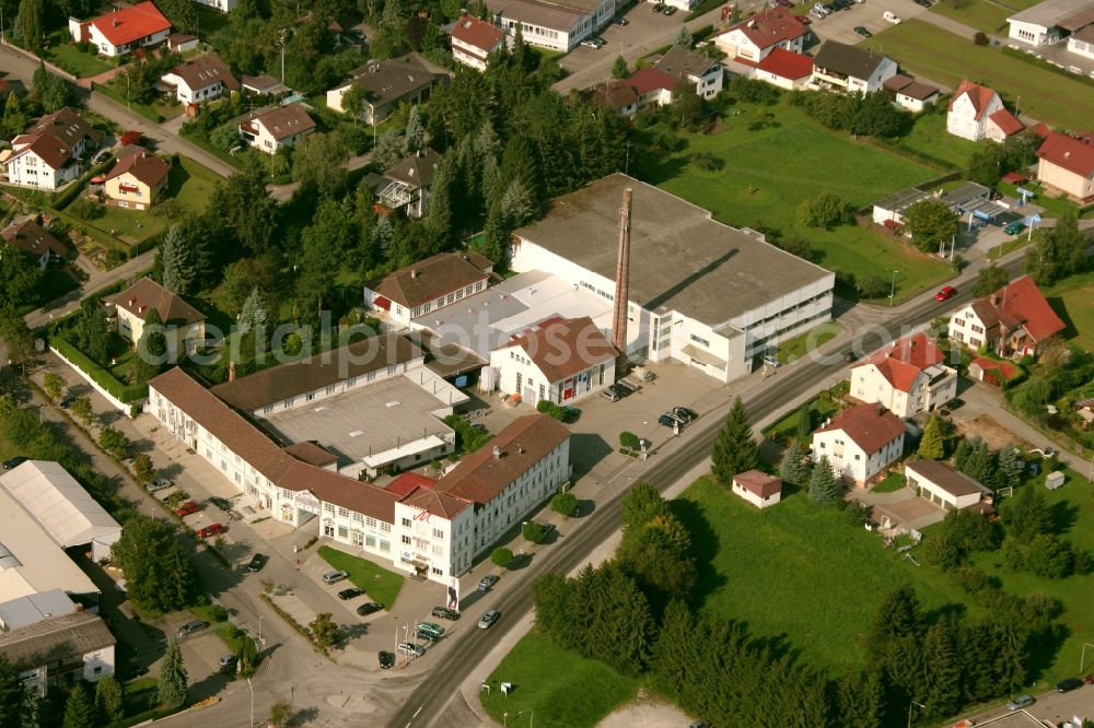 Bodelshausen from the bird's eye view: Building and production halls on the premises of Joma-Politec Kunststofftechnik GmbH on Robert-Bosch-Strasse in Bodelshausen in the state Baden-Wuerttemberg, Germany