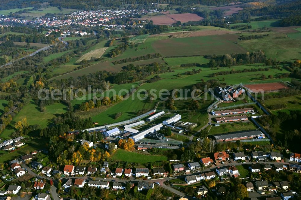 Aerial image Ottweiler - Prison grounds and high security fence Prison in Ottweiler in the state Saarland, Germany
