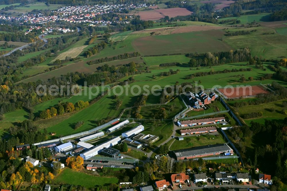 Aerial photograph Ottweiler - Prison grounds and high security fence Prison in Ottweiler in the state Saarland, Germany