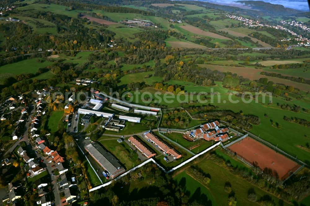 Ottweiler from the bird's eye view: Prison grounds and high security fence Prison in Ottweiler in the state Saarland, Germany