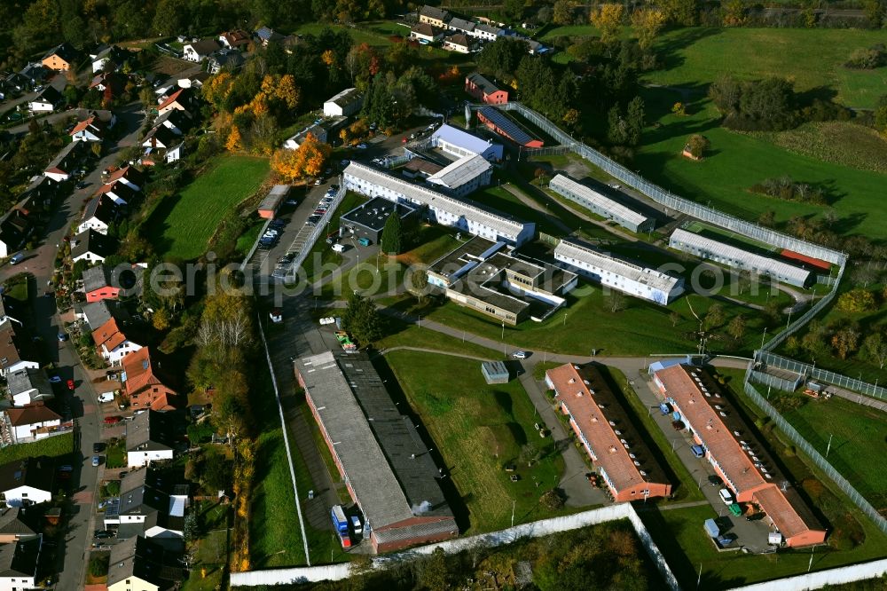 Aerial image Ottweiler - Prison grounds and high security fence Prison in Ottweiler in the state Saarland, Germany