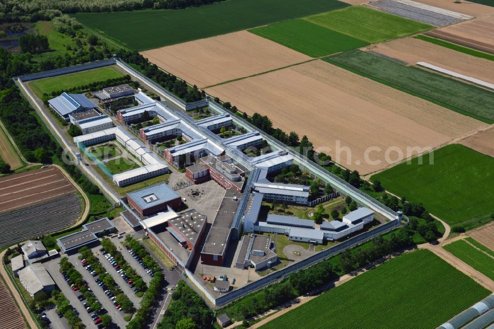 Aerial image Weiterstadt - View of the jail Weiterstadt in the German state of Hessen. The jail became famous as the site of the last attack by the Red Army Fraction RAF in 1993 when terrorists blew up the newly built jail