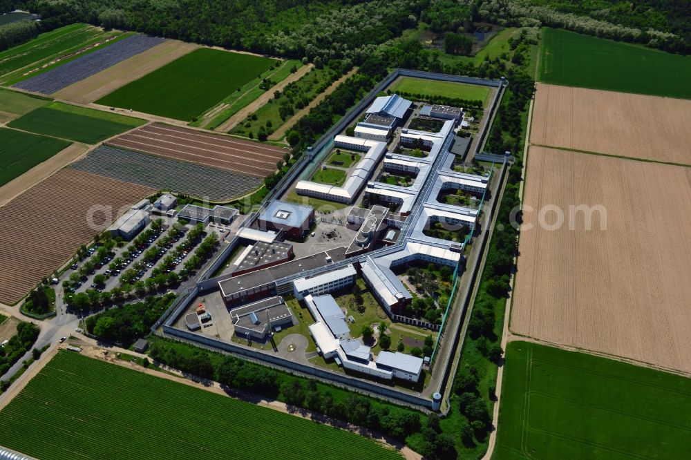 Weiterstadt from the bird's eye view: View of the jail Weiterstadt in the German state of Hessen. The jail became famous as the site of the last attack by the Red Army Fraction RAF in 1993 when terrorists blew up the newly built jail