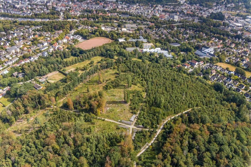 Aerial photograph Menden (Sauerland) - Bald area of a cleared forest in Menden (Sauerland) in the state North Rhine-Westphalia, Germany